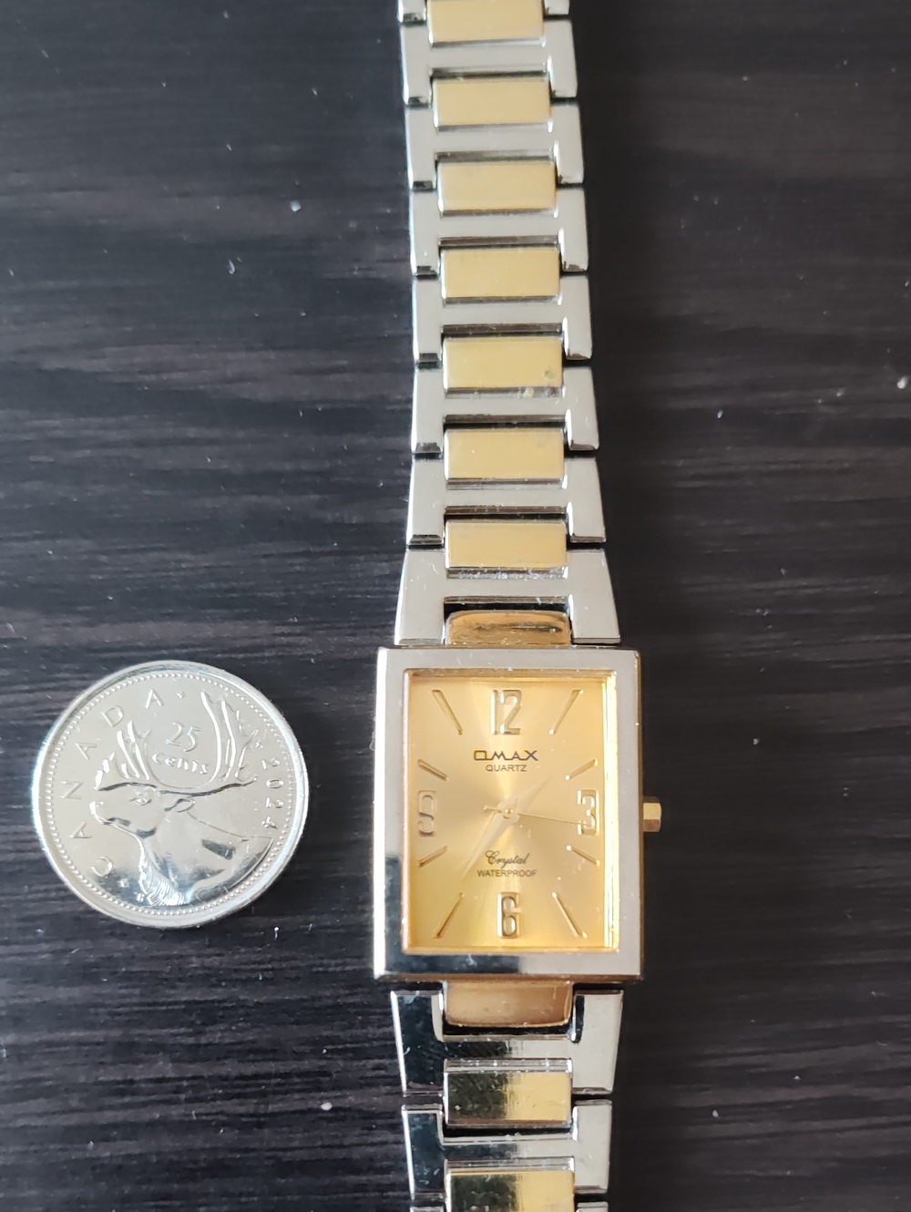 Omax Two-Tone Rectangular Quartz Watch - Gold Face